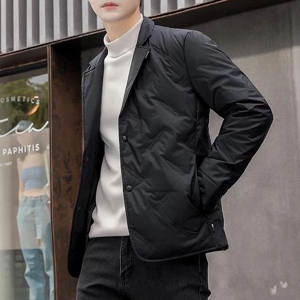 翻领轻薄羽绒服男2025新款高端潮牌保暖衣冬季西装高档男士外套男