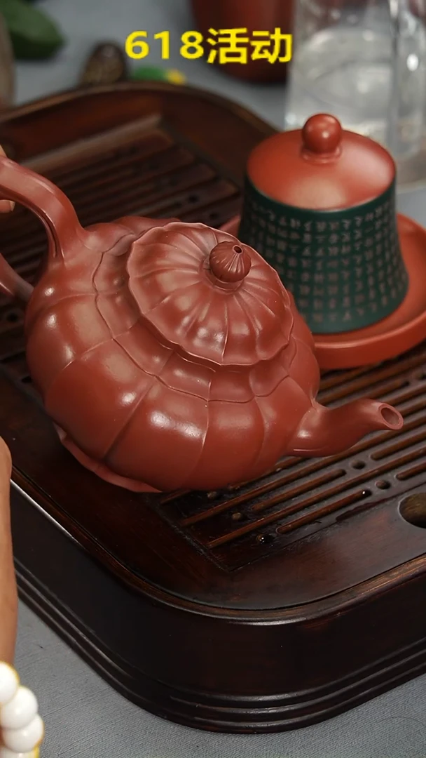 茶壶紫砂宜兴紫砂壶朱泥筋纹笑樱壶350毫升