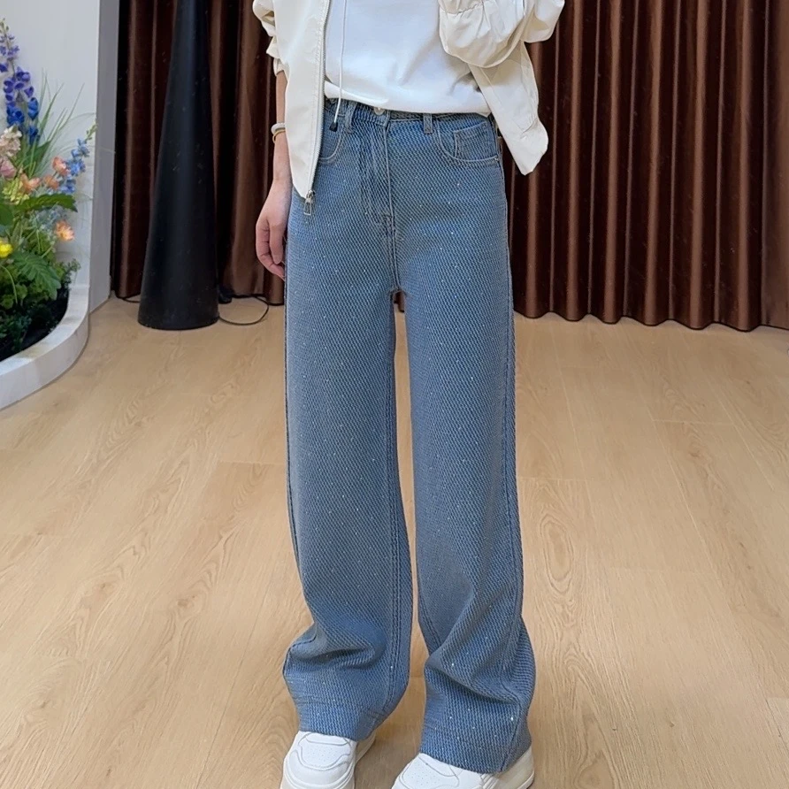 奈奈妮【星星小镇】窄版细闪直筒牛仔裤洋气时尚百搭女款8806