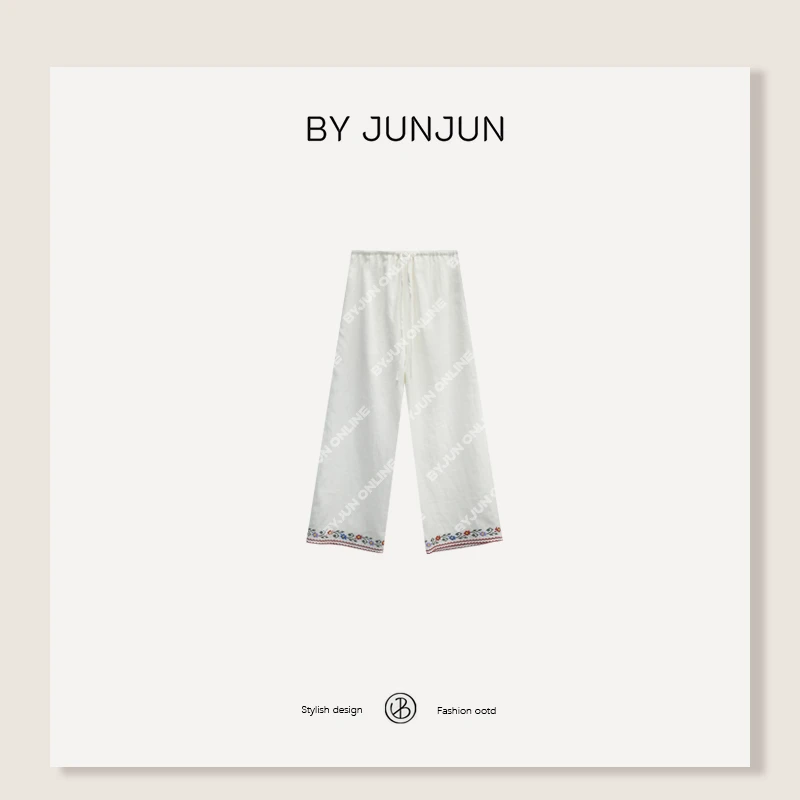 ByJunjun【马赛小花】抽绳直筒裤夏季宽松休闲裤C25K8141
