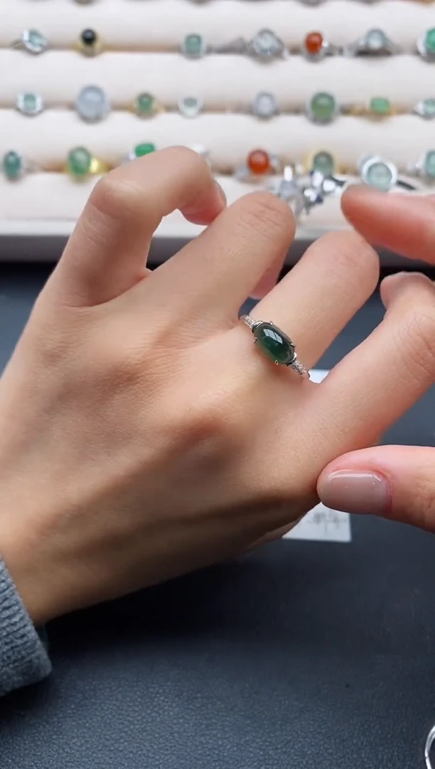 银S925镶嵌戒指翡翠4444444+6