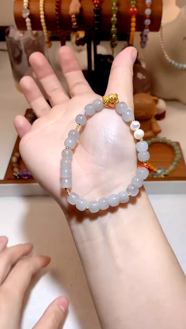 未镶嵌手串和田玉烟紫醒狮DIY手串 多样性发一