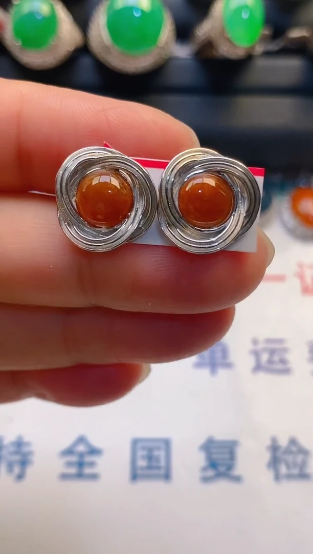 【闪购商品】翡翠耳饰银S925镶嵌天然A货翡翠1