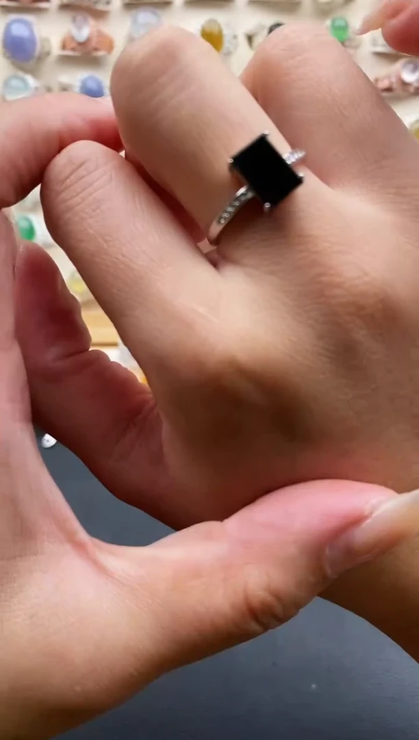 银S925镶嵌戒指翡翠缅甸天然A货翡翠3 1-4