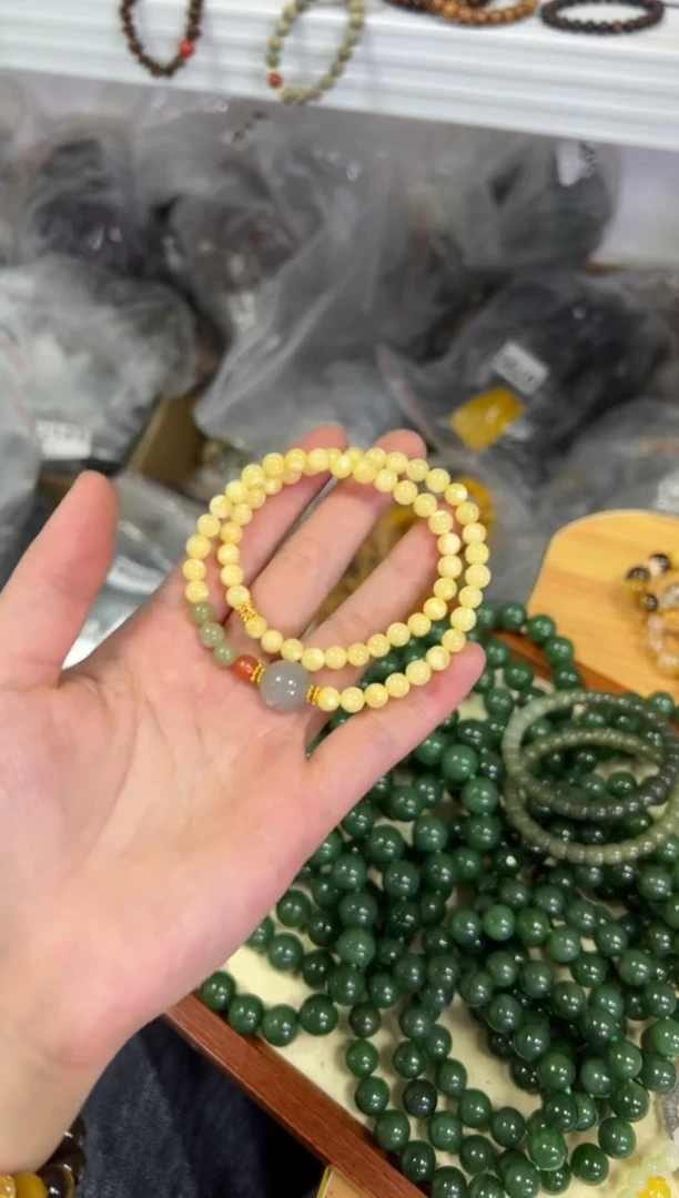 【闪购商品】蜜蜡手链未镶嵌妖花白蜜蜡和田款双圈[0640]