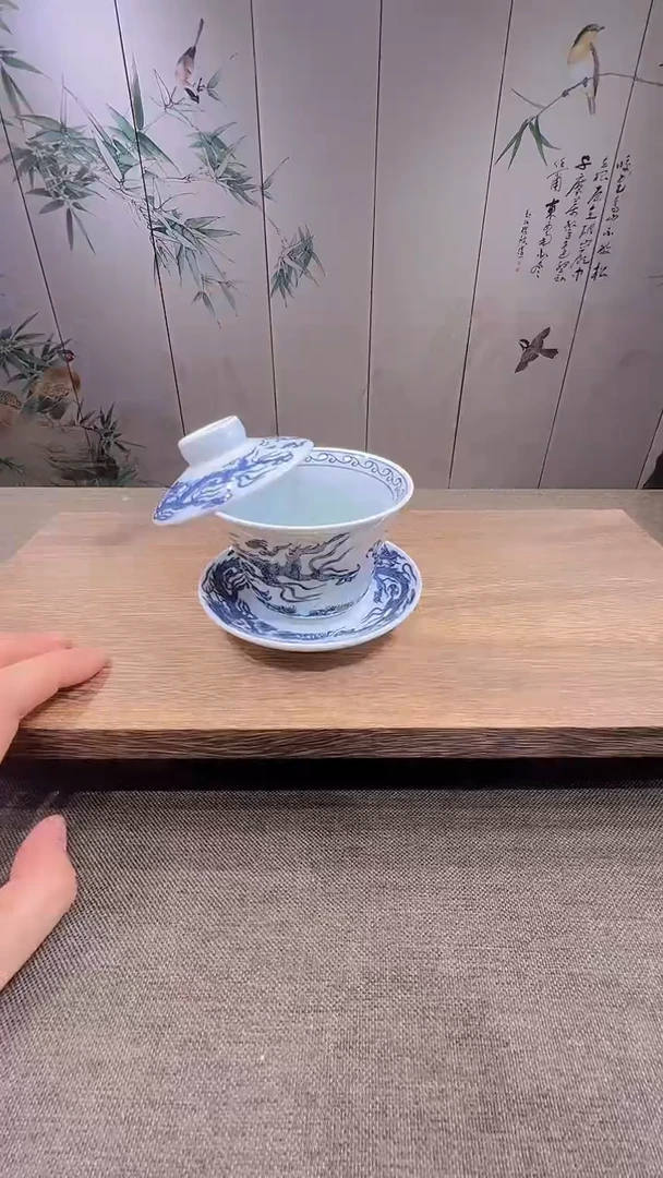 @微光茶器龙纹马蹄悬停三才盖碗F215