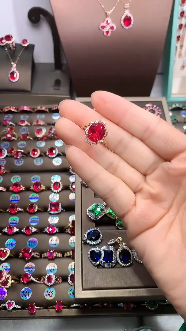 【闪购商品】红宝石戒指银S925镶嵌玫瑰金