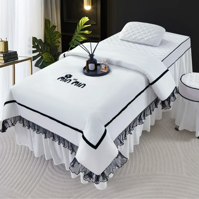 春夏新款 防针织布料 美容床罩四件套 养生馆洗头床推拿 美体床单