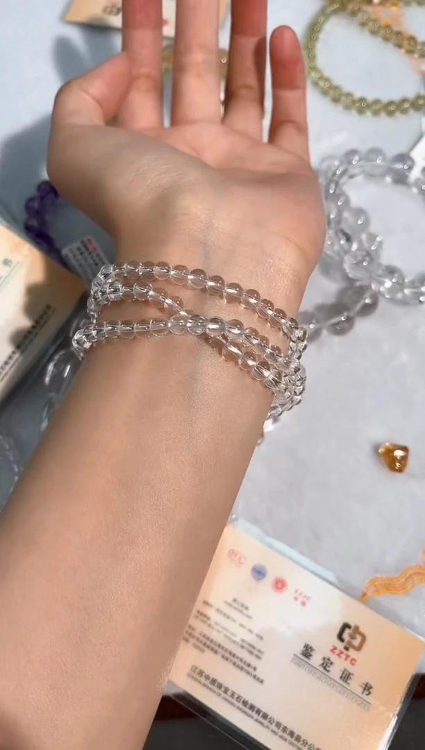 水晶手链未镶嵌75号利姆利亚奶白晶多圈5mm