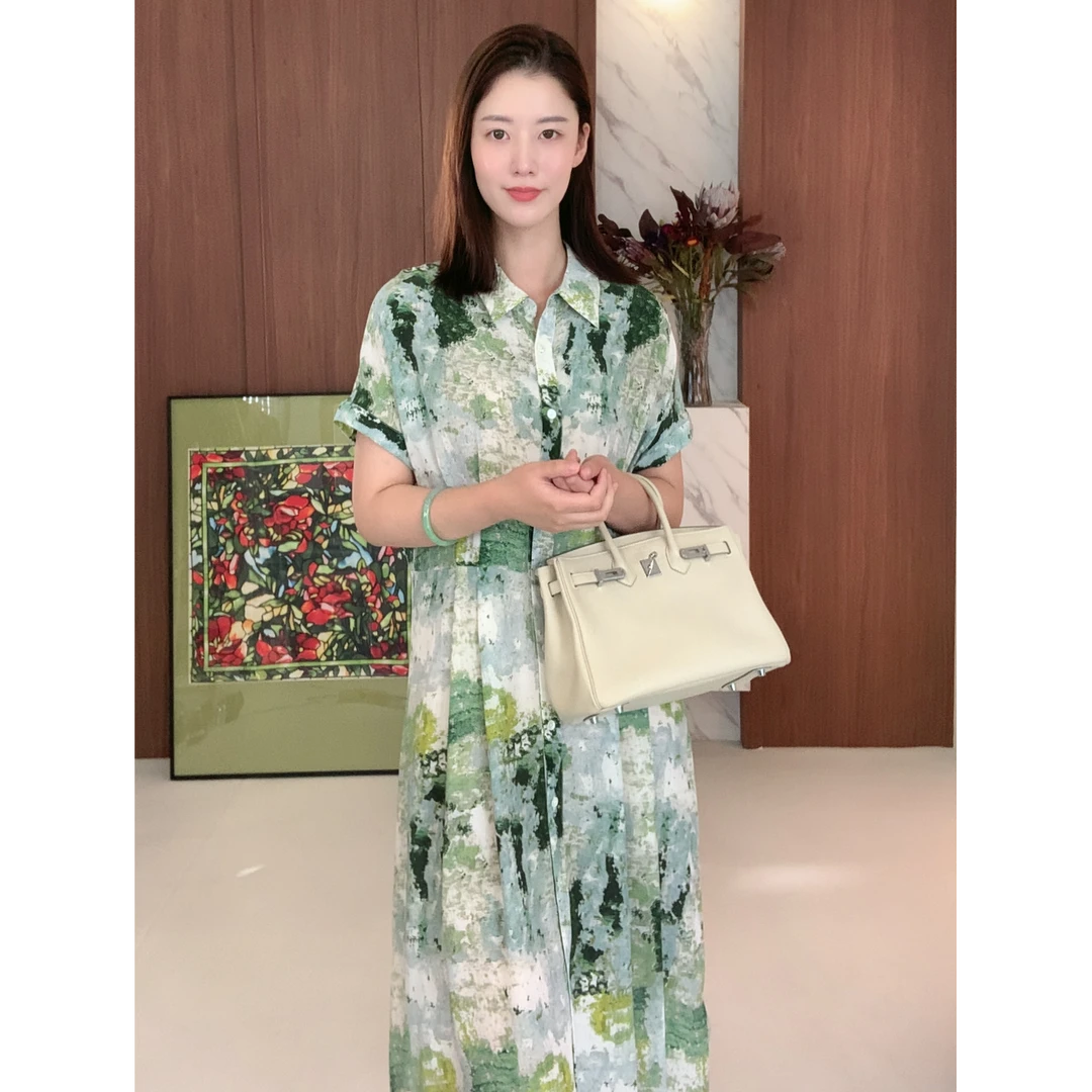 “碧海蓝天”桑蚕丝真丝女式连衣裙印花复古直简裙ZXSSD24040