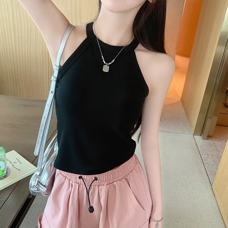 夏季新款无袖内搭上衣外穿韩版不带胸垫纯色挂脖吊带背心打底女