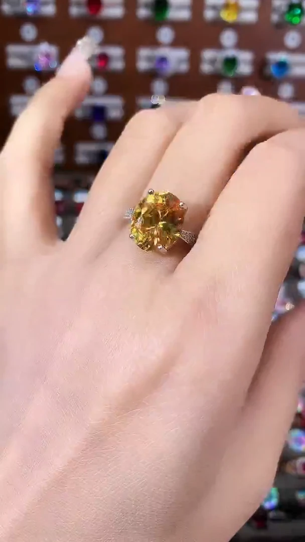 无925银金丝雀黄色戒指