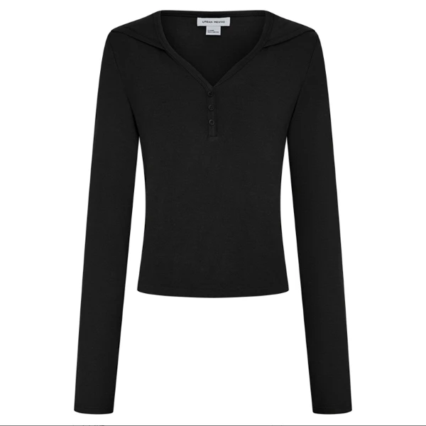 UR2025秋季新款女装简约日常运动连帽纽扣修身T恤UYY450264+