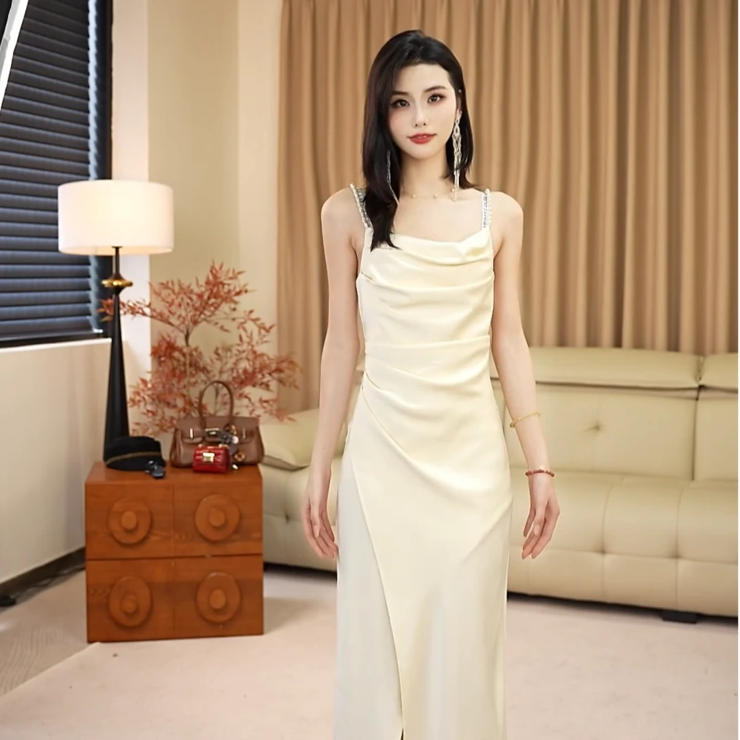 【ANAN安安】度假风甜美气质樱花吊带直筒连衣裙8011