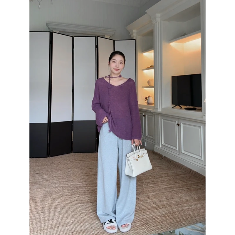郭九九呢 羊毛优雅宽松显瘦花朵绳毛衣休闲弯刀卫裤 G925Z15883