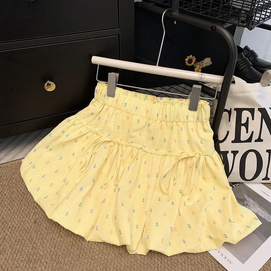 甜美彩色波点碎花花苞半身裙夏季新款高腰松紧显瘦防走光蓬蓬裙