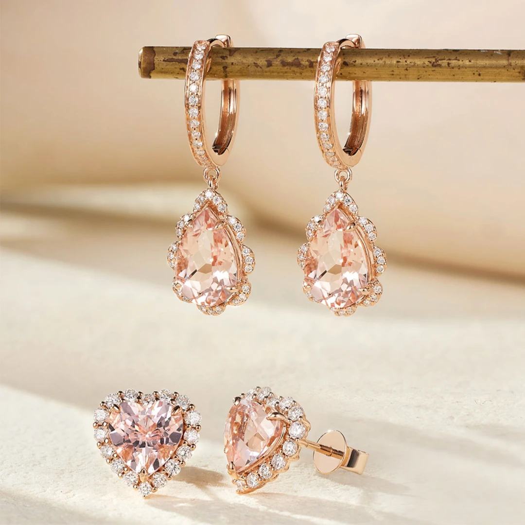 宝石矿工 18k摩根石耳饰甜美