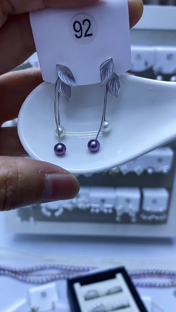 银S925镶嵌耳饰淡水珍珠92