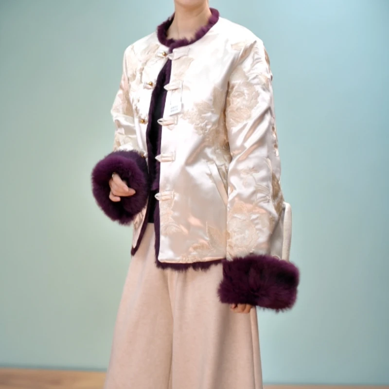 【薰衣草】冬季重工刺绣新中式双面双穿新中式兔毛国风新中式女装