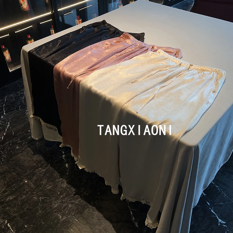 韩【花漾甜心】三色下摆蕾丝阔腿裤潮牌女装