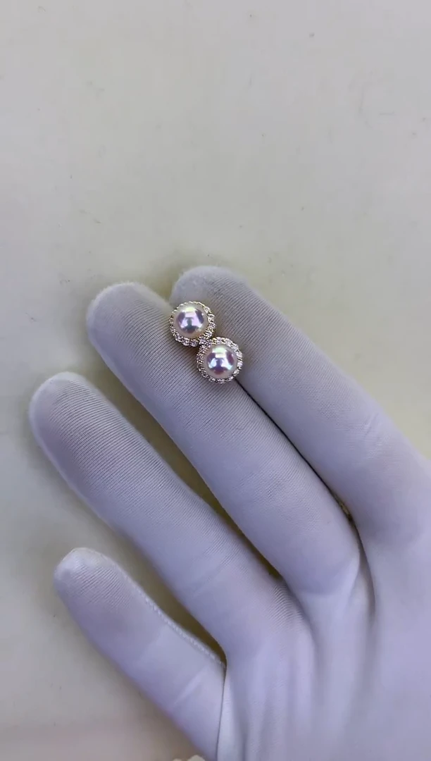 银S925镶嵌DA海水珍珠 GD275 耳钉 6-7