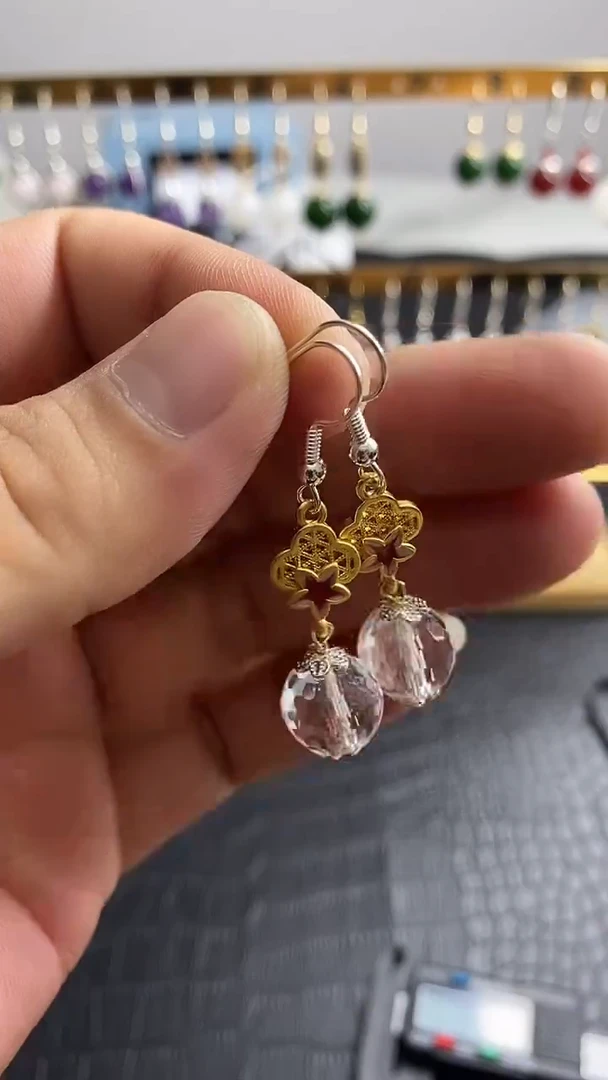 银S925镀金镶嵌耳饰水晶A024