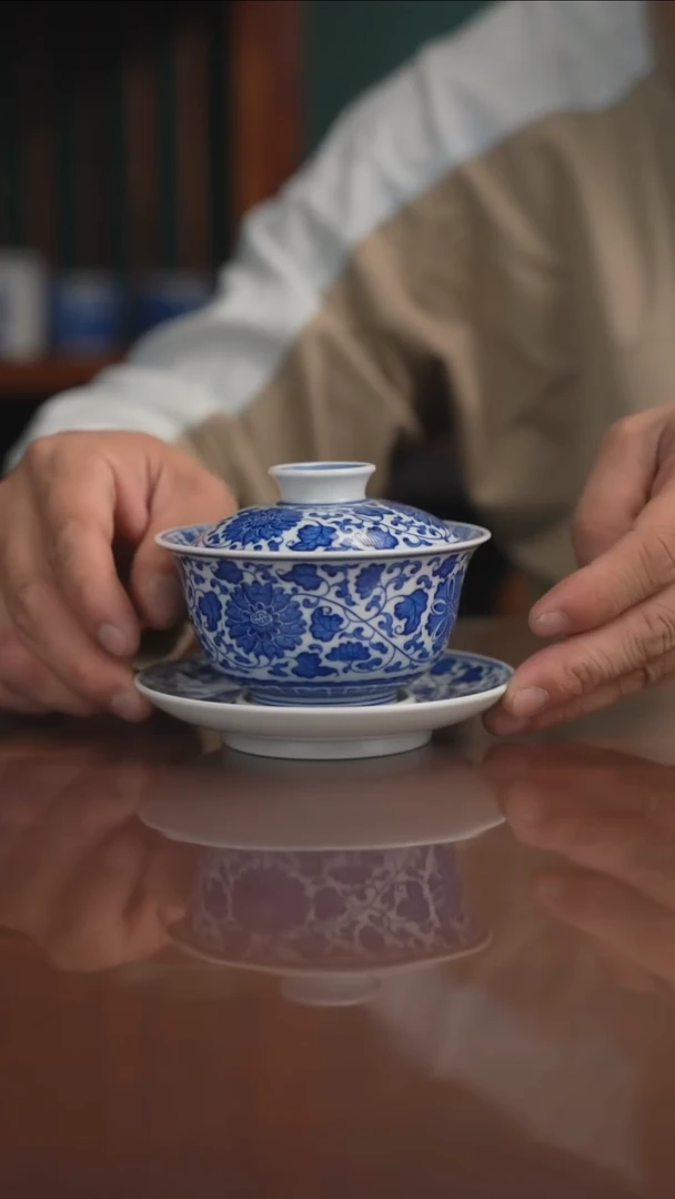 晓月窑青花缠枝盖碗