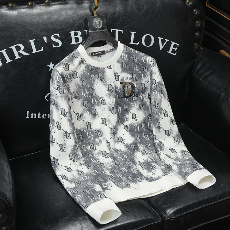 蒂斯派尔亮片印花刺绣高端字母套头卫衣男冬季休闲网红圆领打底衫