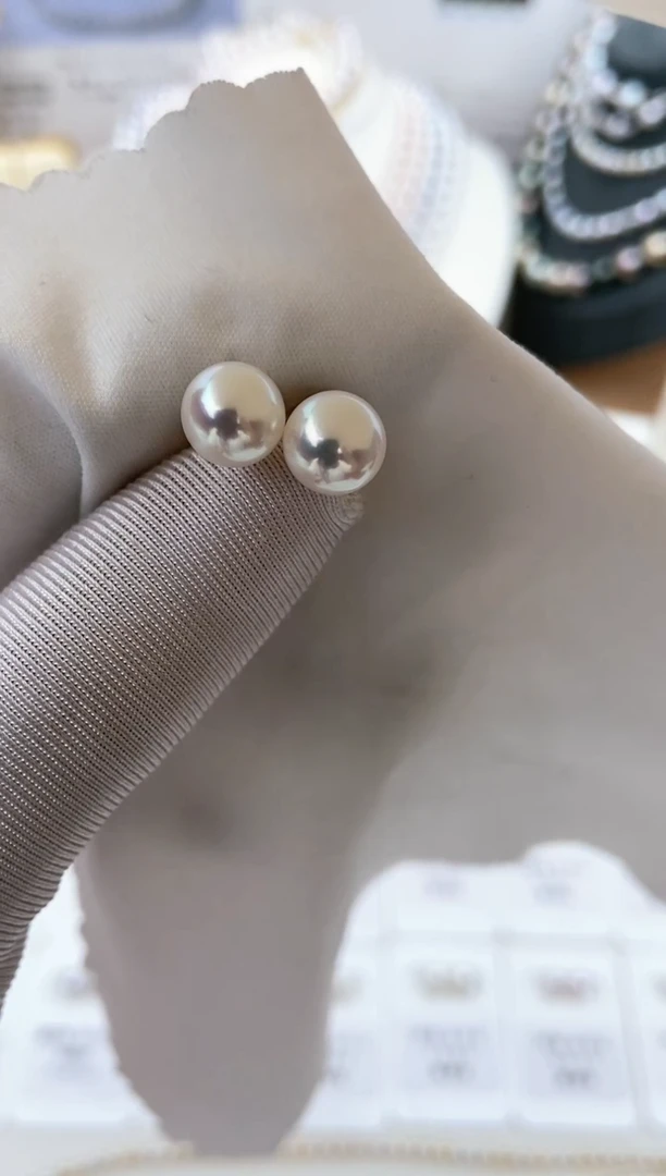 【闪购商品】海水珍珠耳饰18K金镶嵌特选福利7.5-8mm不退不换