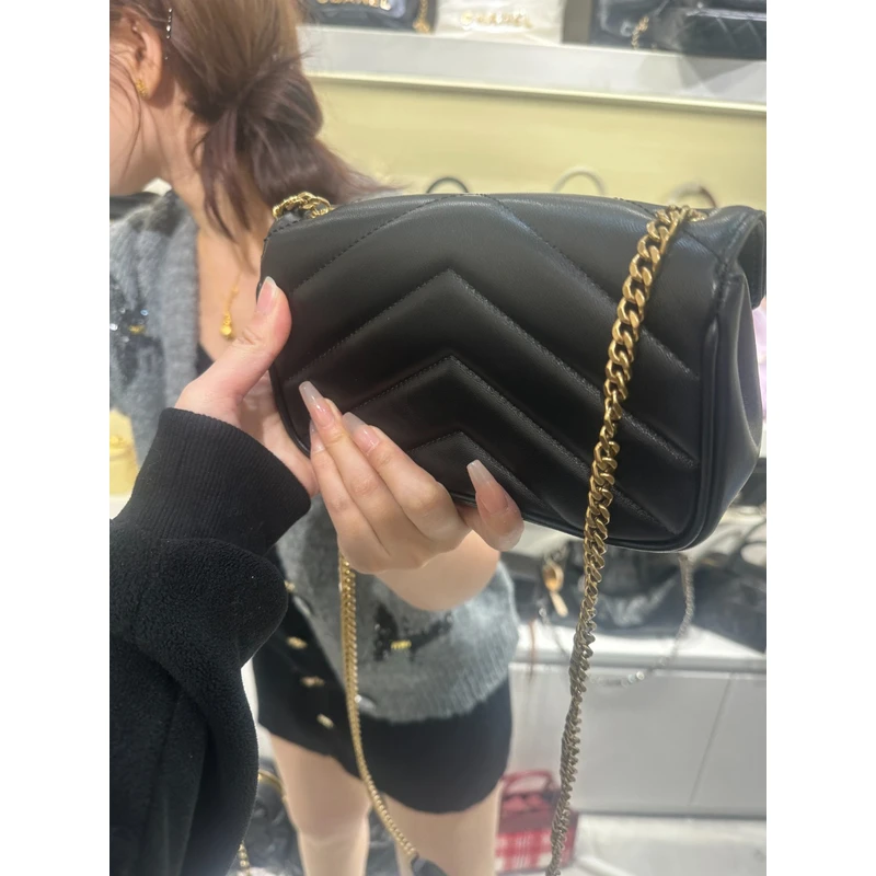 YUSHA/高档小号黑色阿杨羊皮链条信封包-9701-1