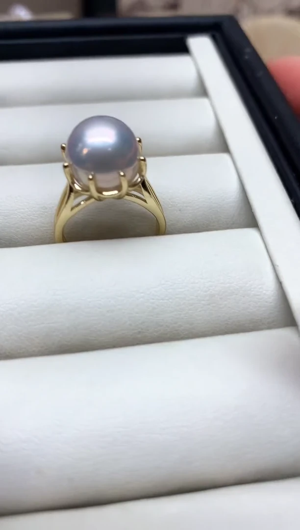 银S925镶嵌戒指淡水珍珠11-12mm