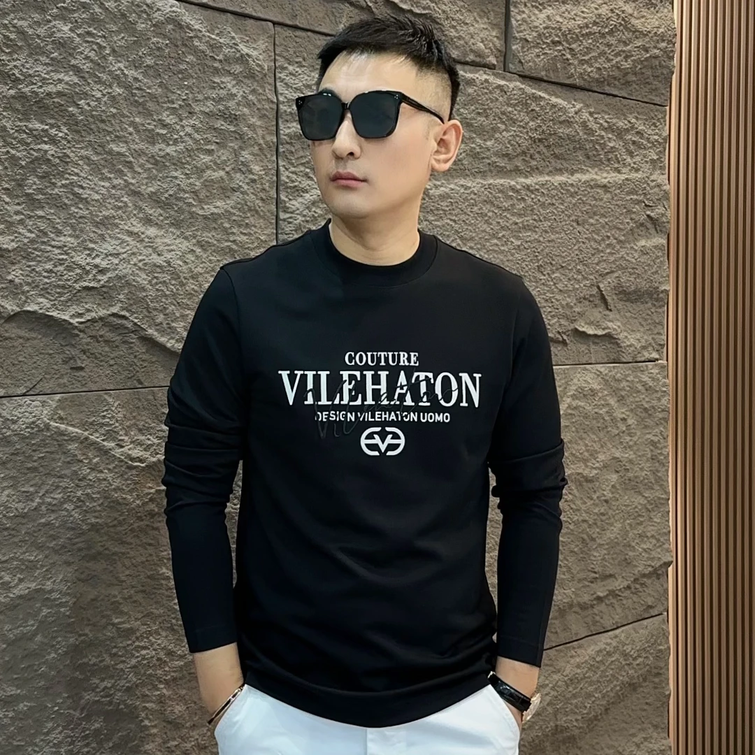 GCONE男士秋冬时尚纯色高品质莫代尔棉轻奢圆领领长袖T恤打底衫