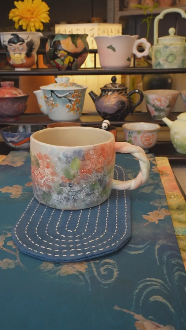 【闪购商品】是泥吖系列  绣球花马克杯