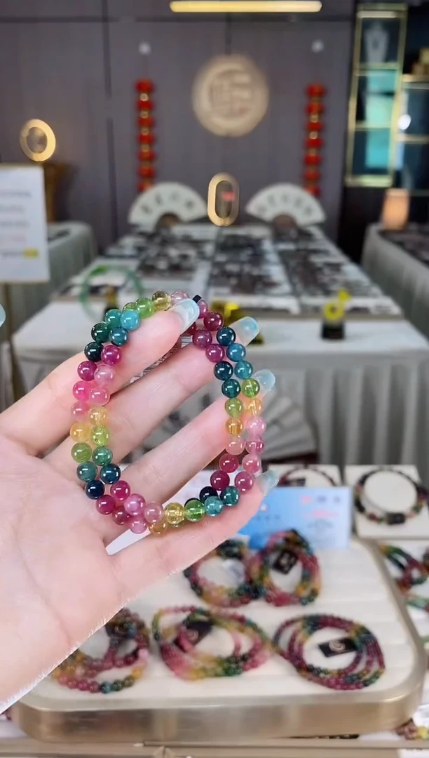 未镶嵌老矿碧玺彩虹单圈手串6mm+碧玺多样性发一条mz