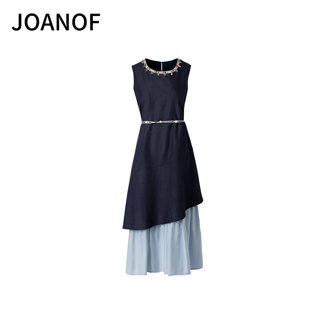 JOANOF25新款简约气质无袖拼接背心连衣裙-K254127-K