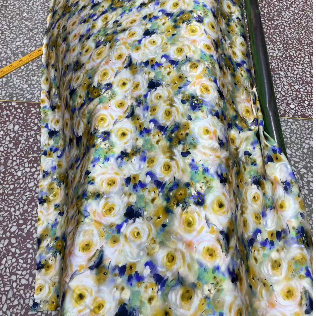 【小石】65支绫罗贡缎棉绸布料优雅蓝玫瑰（不支持7天无理由退换）