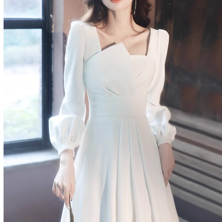 法式轻晚礼服裙2025高端轻奢小众宴会领证订婚高级感白色长袖成人