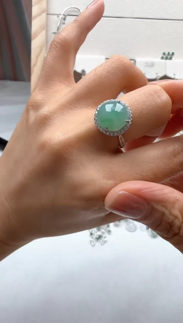 翡翠戒指银S925镶嵌3号