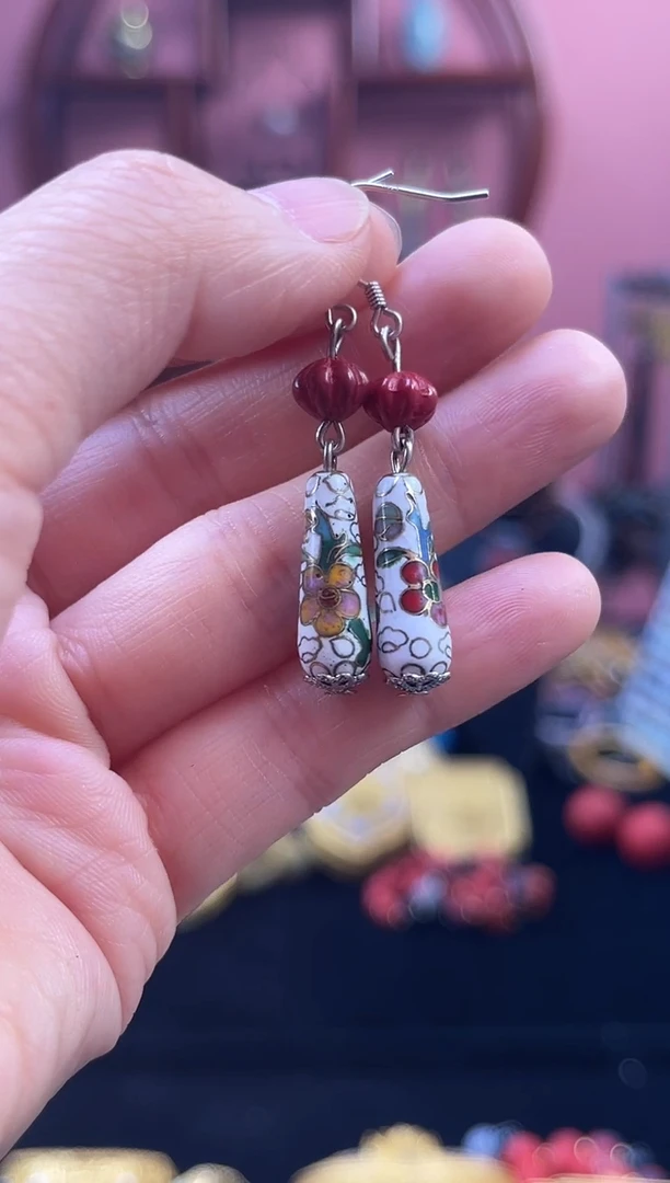 非遗 景泰蓝耳饰 水滴 白色