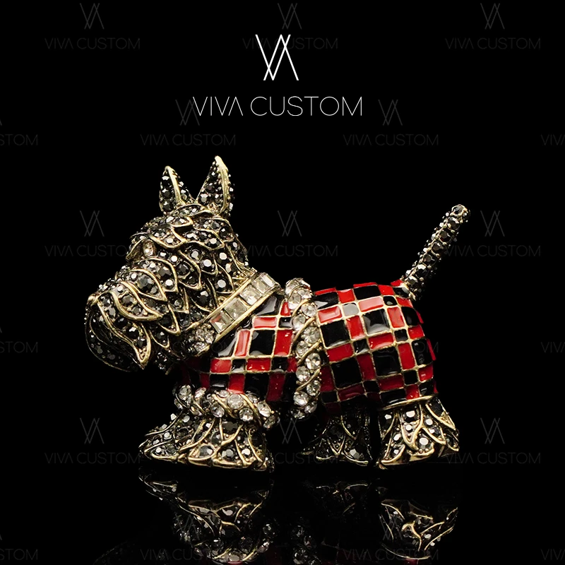 合金合成锆石胸针 黑红嘻哈风微镶萌犬胸针