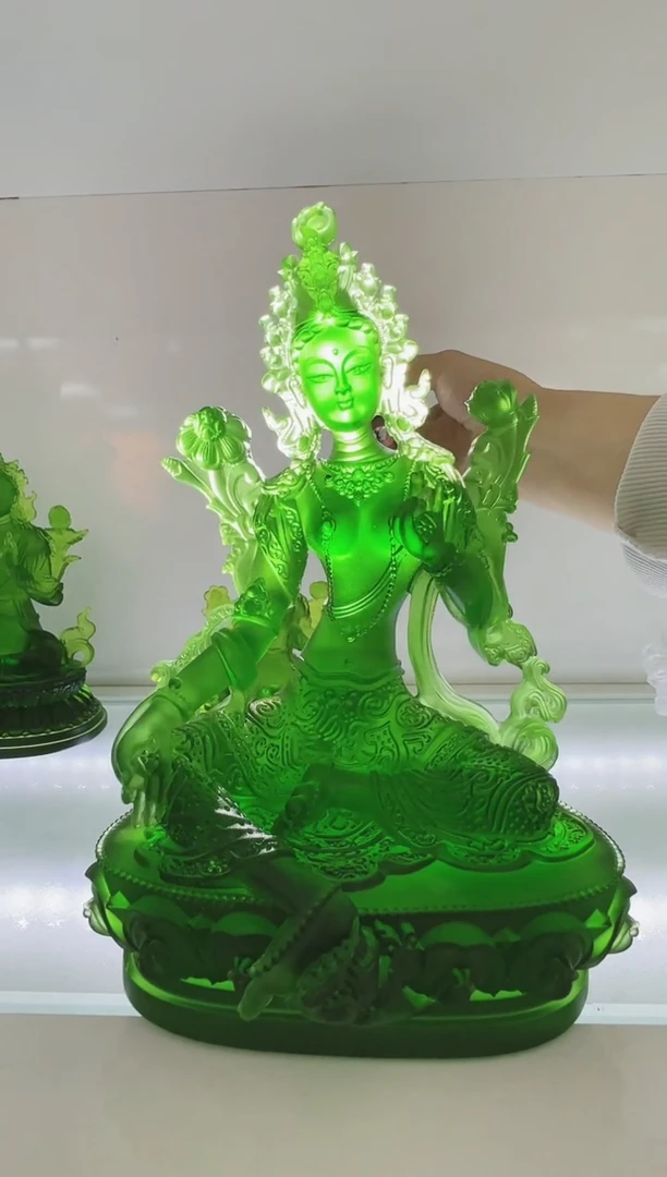 手工艺品琉璃囍***?古法琉璃23cm绿度母