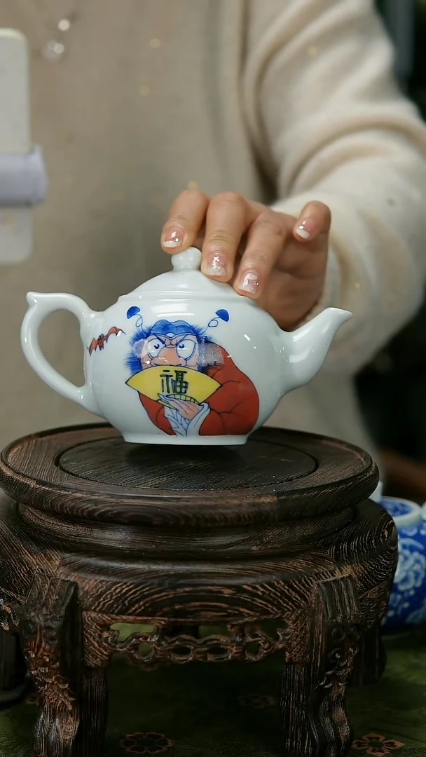 【闪购商品】030陶瓷供应链青花钟馗纳福画片西施茶壶