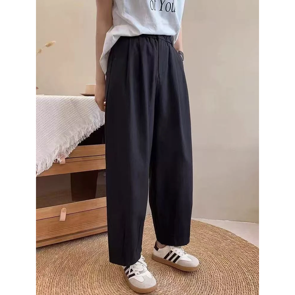 春季新款九分哈伦休闲萝卜女款慵懒风松紧腰奶奶裤