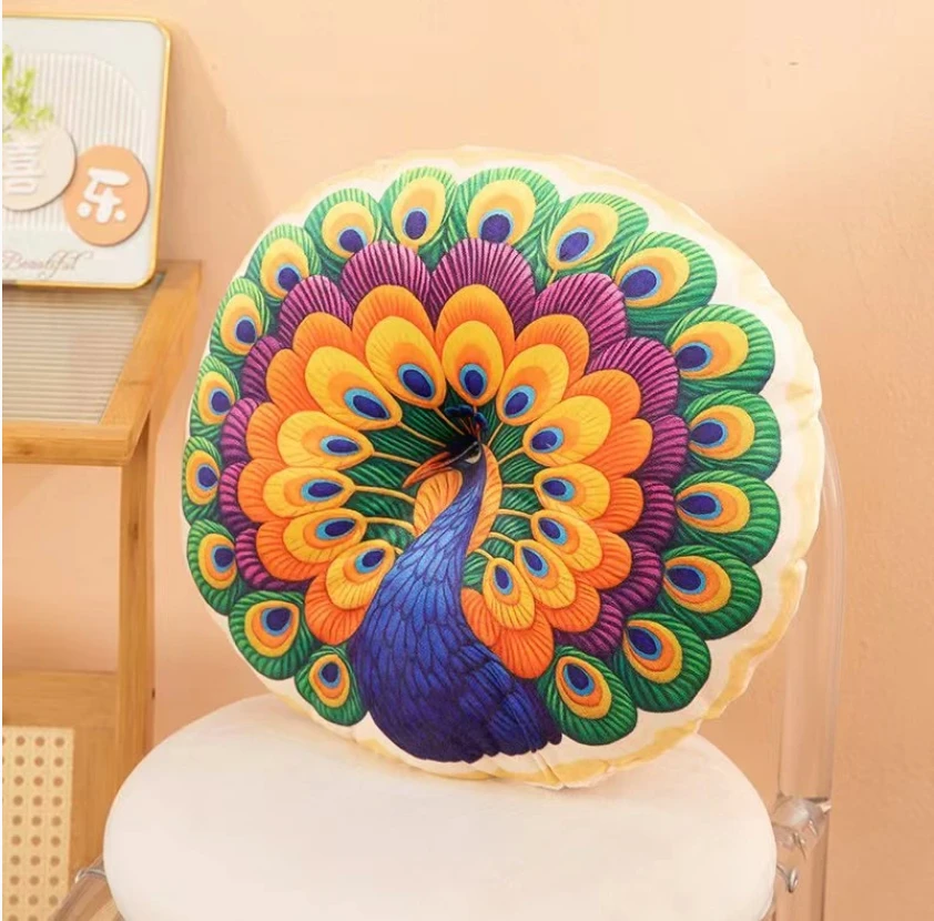 孔雀开屏棉麻圆形椅子坐垫加厚垫子屁垫椅垫家用榻榻米地（备用）