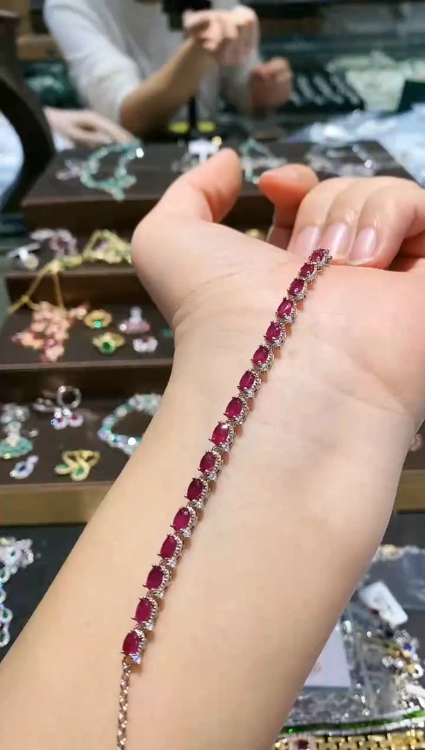 【闪购商品】红宝石手链银S925镶嵌手链