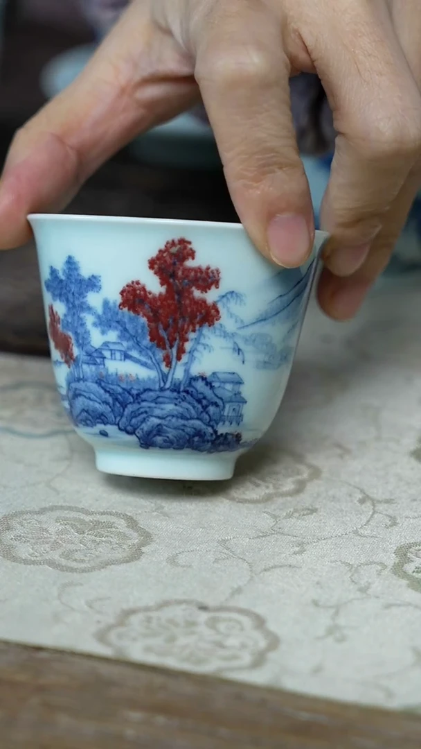 【闪购商品】/Y65青花釉里红山水杯