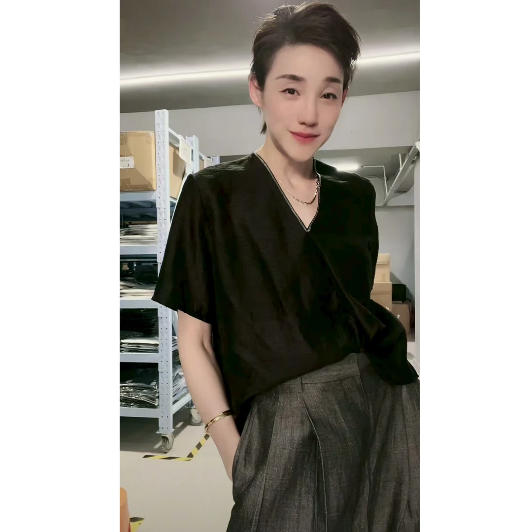 意大利面料  V领 衬衫  短袖 T恤  TX0263