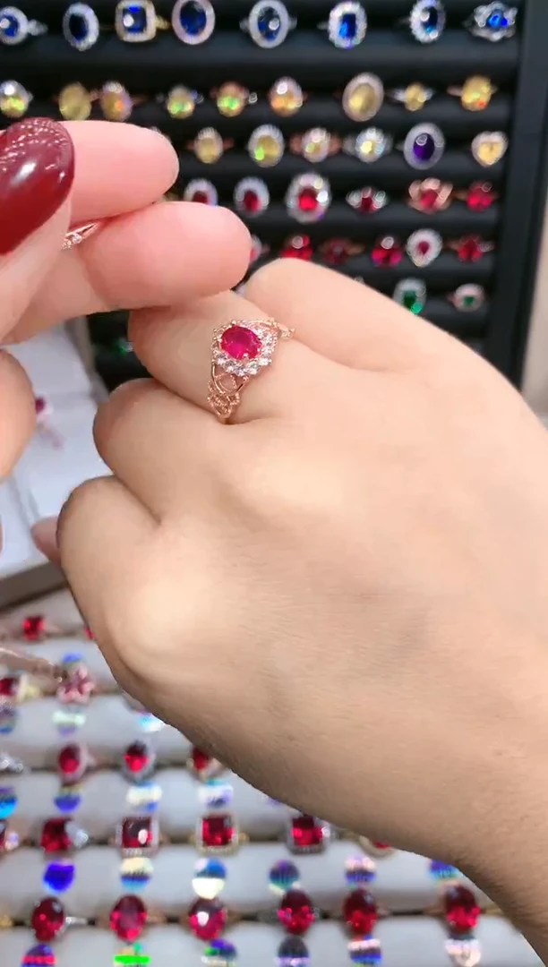 【闪购商品】红宝石戒指银S925镶嵌玫瑰金