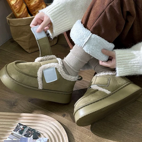 魔术贴棉鞋女秋冬简约厚底情侣款女外穿保暖