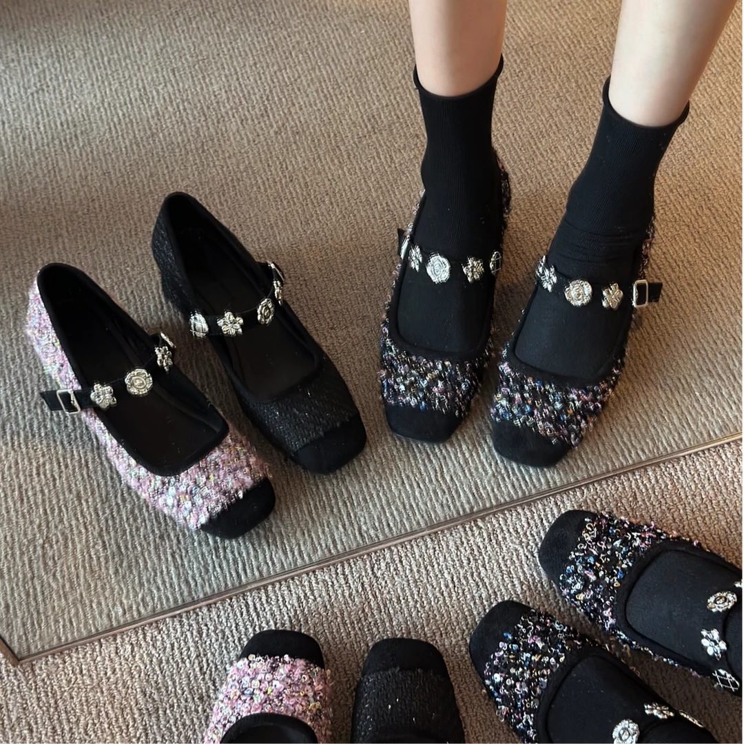 ZJ法式粗跟小香风小单鞋玛丽珍女鞋